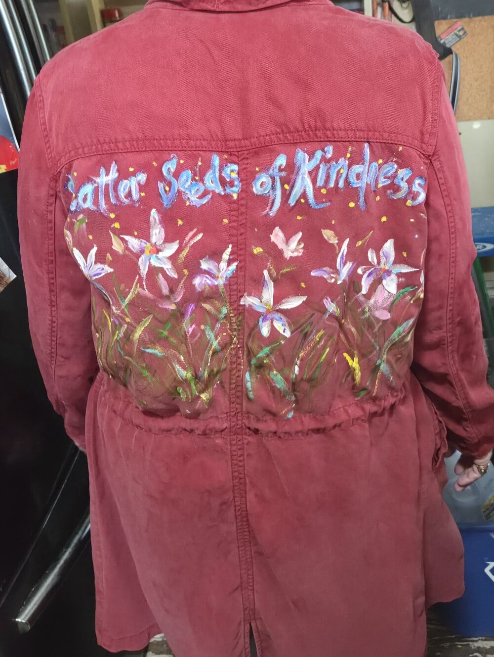 Hand-Painted Max Jeans Lightweight Jacket - Scatter Seeds of Kindness